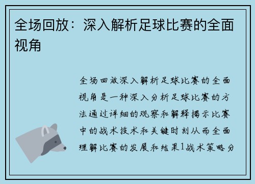 全场回放：深入解析足球比赛的全面视角