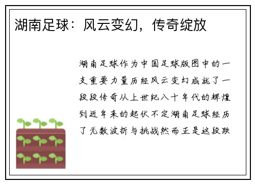 湖南足球：风云变幻，传奇绽放