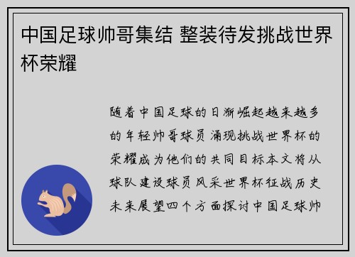 中国足球帅哥集结 整装待发挑战世界杯荣耀