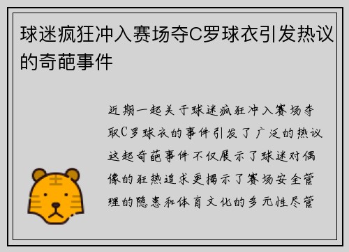 球迷疯狂冲入赛场夺C罗球衣引发热议的奇葩事件