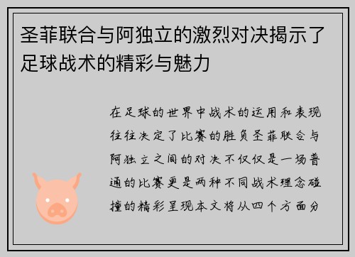 圣菲联合与阿独立的激烈对决揭示了足球战术的精彩与魅力