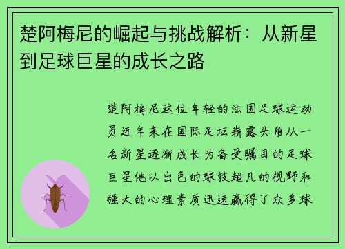 楚阿梅尼的崛起与挑战解析：从新星到足球巨星的成长之路