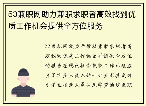 53兼职网助力兼职求职者高效找到优质工作机会提供全方位服务