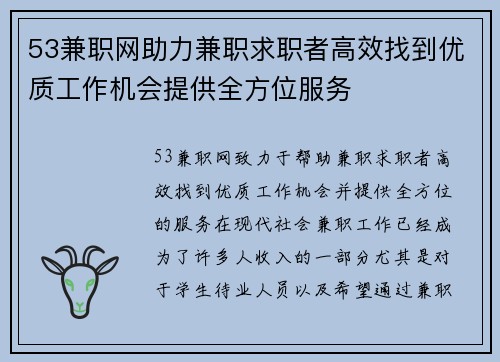 53兼职网助力兼职求职者高效找到优质工作机会提供全方位服务