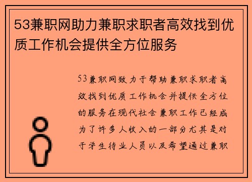 53兼职网助力兼职求职者高效找到优质工作机会提供全方位服务